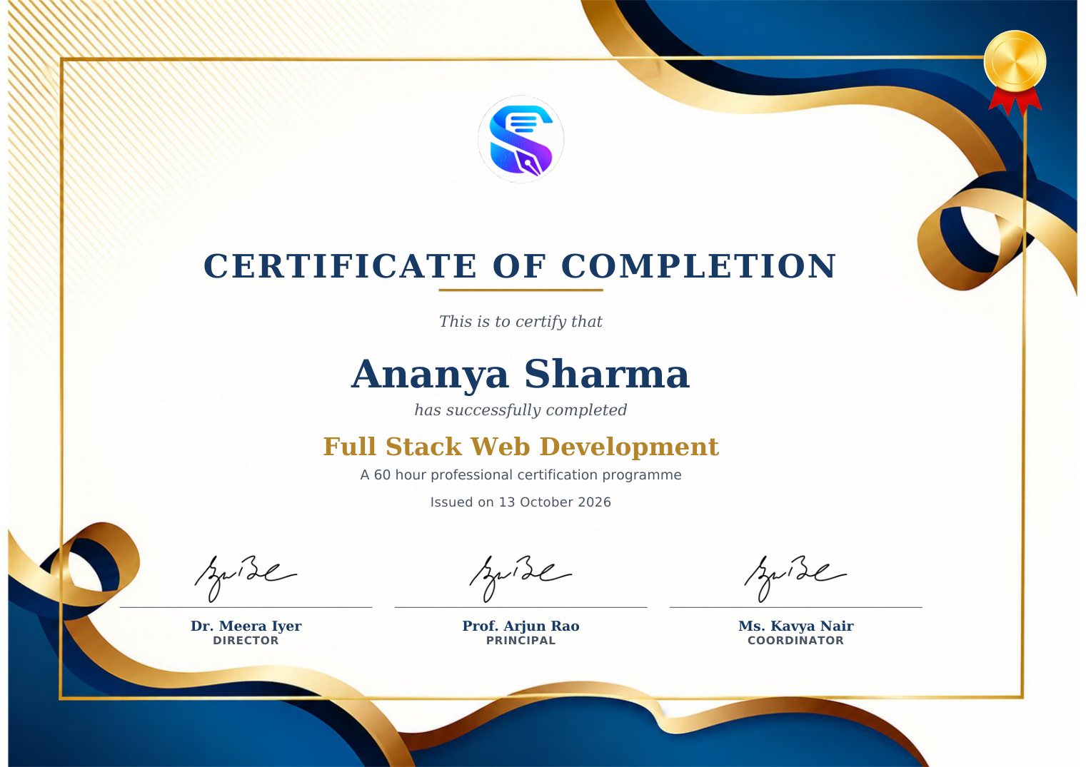 Sample certificate created with PixorCraft